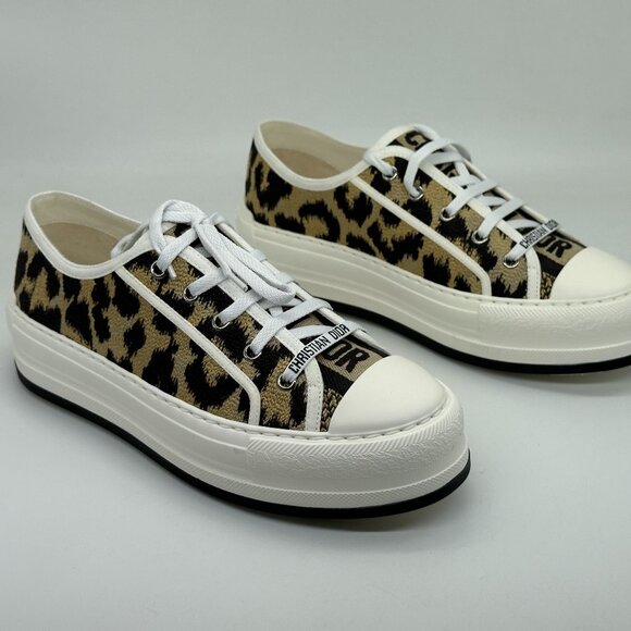 DIOR WALK'N Leopard Mizza Cotton Platform Lace Up Low Top Sneakers Shoes - Picture 11 of 15